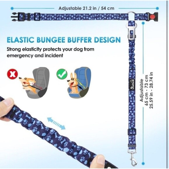 Slowton Dog Seatbelt 2 Pack Dog Seat Belt Car Leash Adjustable Elastic Bungee - Picture 5 of 6